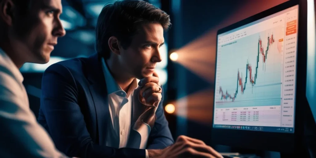 men looking at graphs